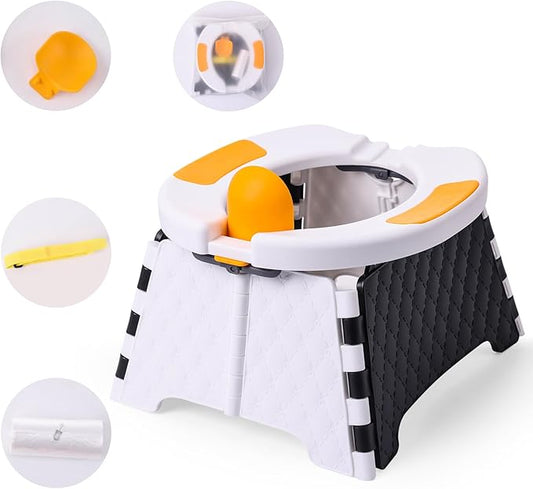 Foldable Travel Potty for Toddlers, Portable Potty Chair with Bag & 30 Pouches - Kids Toilet for Car, Camping, Indoor Outdoor - Splash-Proof Design, Easy Clean Training Seat (White)
