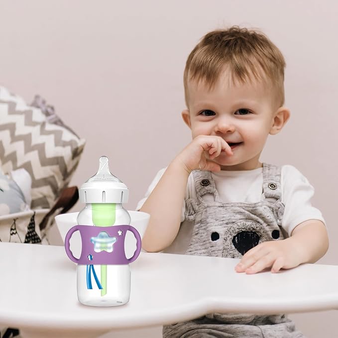 4 PCS Handles for Dr Brown Bottles,Durable Food-Grade Silicone Material Baby Bottle Holder,Cute Star Shape Design,Allows Baby to Hold The Bottle Themselves Easily(Green,Purple,Pink,White)