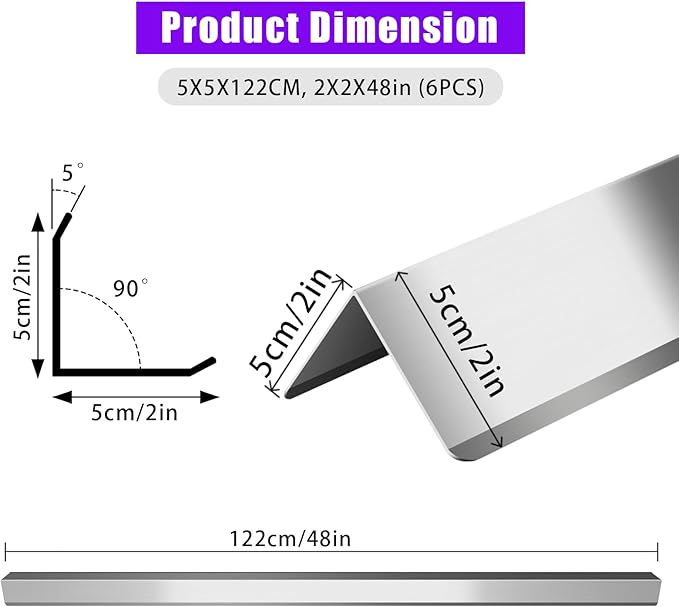 Stainless Steel Wall Corner Guard 2 x 2 x 48 inch 6 Pcs, Metal Wall Corner Protection Guards with 90-Degree Angle for Wall Protection and Decoration.