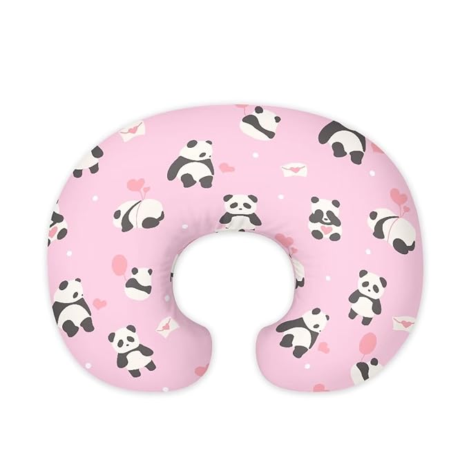 Nursing Pillow Cover Panda Pink Stretchy Removable Cover for Breastfeeding Pillows, Ultra Soft Comfortable Slipcover Ultra Soft Snug Fits On Infant Nursing Pillow