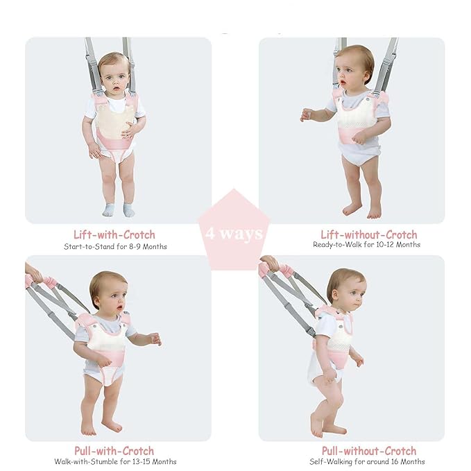 KIYUMI Baby Walking Harness Adjustable Handheld Kids Walker Helper Assistant Belt for Learning Walk Trainer Tool Walking Wing,3D mesh Pink