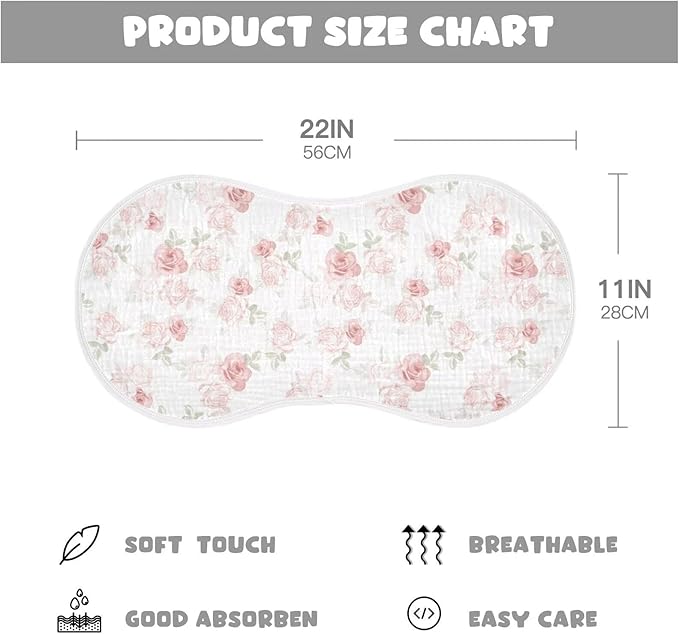 Pink Roses Baby Muslin Burp Cloths Set of 2 Beautiful Flower Leaves Muslin Washcloths Western Desert Milk Spit Up Rags Soft Newborn Towel for Unisex Boys and Girls, 22 x 11 Inch