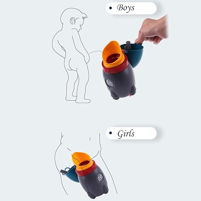 Pots Travel Urinal Portable Urinary Training Emergency Toilet for Camping Car Travel Outdoor Park Kids Boy Girl Rocket Design Grey and Light Blue 370ML