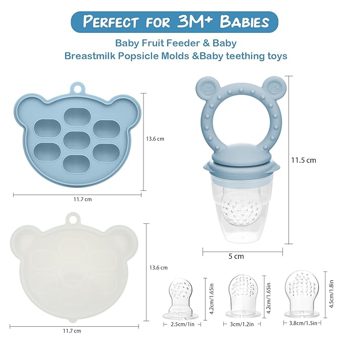 Baby Breastmilk Popsicle Molds & Babies Fruit Feeder (4 Pack), Infant Food Freezer Tray Storage Containers, Silicone Teething Pacifier Feeder and Teether for Babies,Baby Feeders（Green）