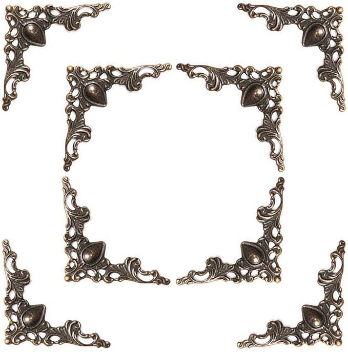 48 Solid Pure Copper Box Corner Protectors, Retro Table Edge Cover, Cabinet Furniture Decoration Edge Safety, Desktop Jewelry Box Corner Protectors (Bronze)
