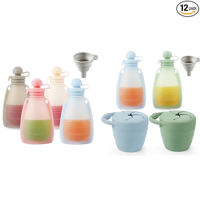 PandaEar 6 Pack Baby Food Pouches & 2 Pack Snack Containers