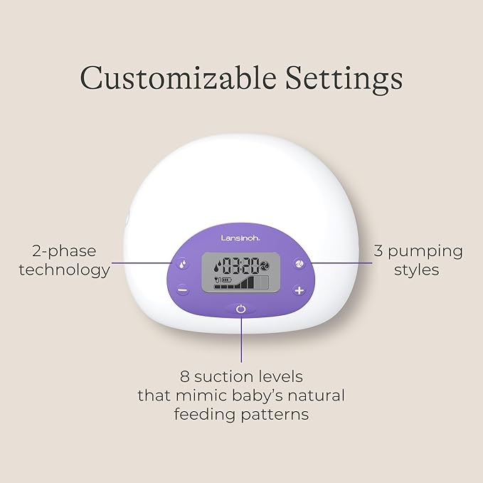 Lansinoh Signature Pro Portable Double Electric Breast Pump with LCD Screen | 3 Power Modes, 25mm Flanges, 2 Bottles, 1 Slow Flow Nipple, & Carry Bag