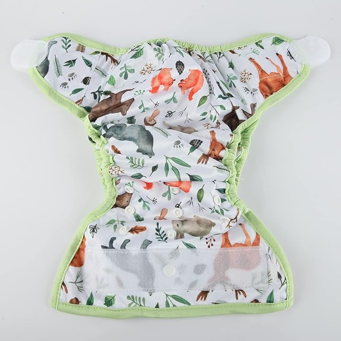 Baby Cloth Diaper Cover Nappy Hook and Loop Double Gusset 6.6lbs to 33lbs (Rabbits Wolves)