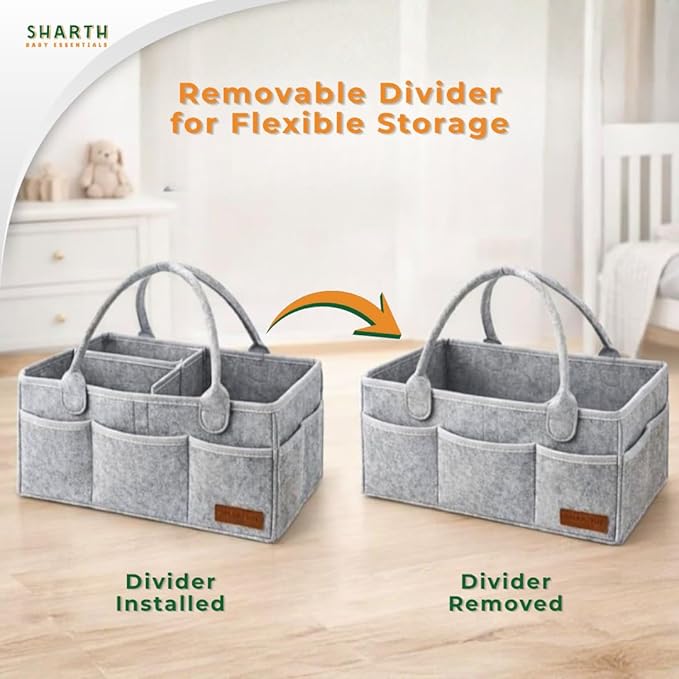 Sharth Baby Diaper Caddy Organizer with Handle, Baby Shower Gifts Basket Bag, Registry Search Must Haves Items, Nursery Storage Organizer for Newborn Girl Boy, Car Diaper Caddy (Gray)