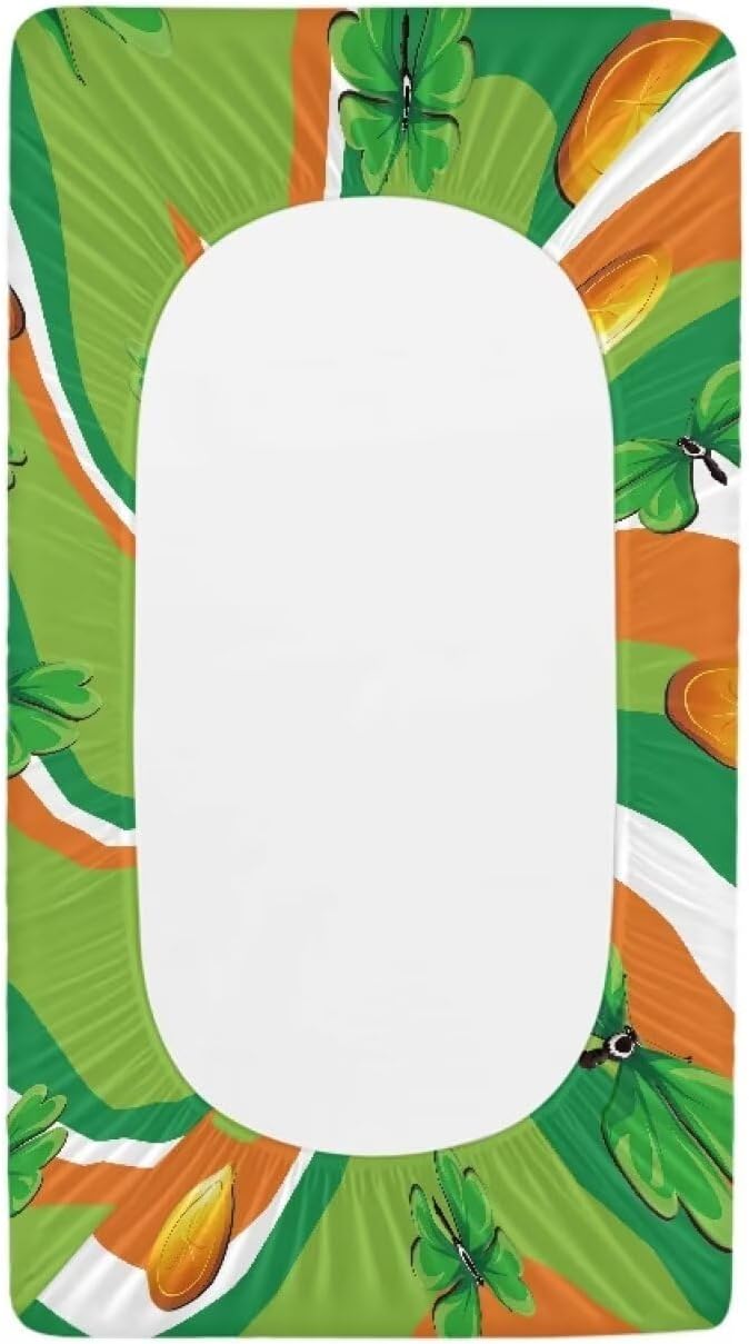 Lucky Leaves Baby Changing Pad Cover Stain Resistant Breathable Nursery Pad Change Cover Soft St. Patrick's Day Changing Table Cover Fit 32"x16" Contoured Pad