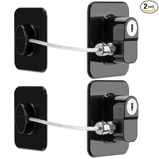 Fridge Lock, 2PCS Upgraded Refrigerator Lock for Freezer, Cabinets and Drawers, Air Fryer, Closets, Windows, Doors, Durable ABS with Adhesive Backing, Easy Install, No Tools Needed, Black