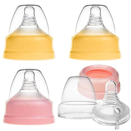 Nenesupply 4 Sets of Nipple Ring and Cap Compatible with Nenesupply Baby Bottle Silicone Bottle Avent Bottle Nipple Collar Anti Colic Level 2 for 1+ Month Infant Slow Flow for Newborn Babies