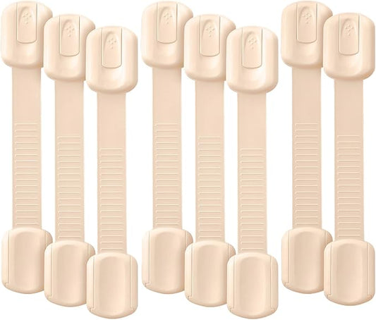 Bate- Child Safety Strap Locks, 8 Pack, Beige, Baby Locks for Cabinets, Drawers, Kitchen, Toilet, Furniture, Fridge, Multi-Purpose, Easy Install with Quick 3M Adhesive for Childproofing