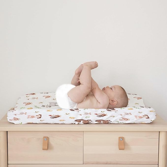 Baby Farm Life Changing Pad Cover for Boy Girl 32''x16'' Farm Animals Pig Goat Horse Cow Chick Rooster Duck Leaves Fitted Changing Pad Sheets Soft Breathable Diaper Change Table Mats