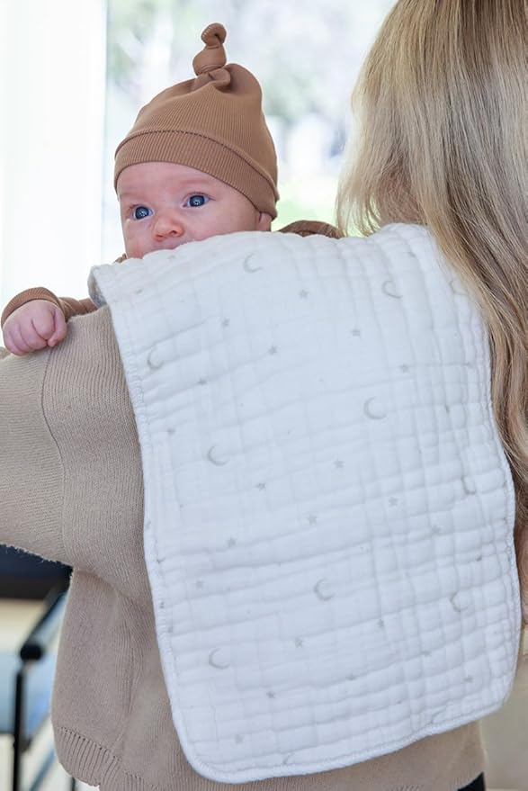 Nana Baby Burp Cloths – 100% Organic Cotton, Oversized & Hypoallergenic, 8-Layer Muslin, Machine Washable, Neutral Unisex Colors, Gentle on Sensitive Skin, Set of 3 (Beige)