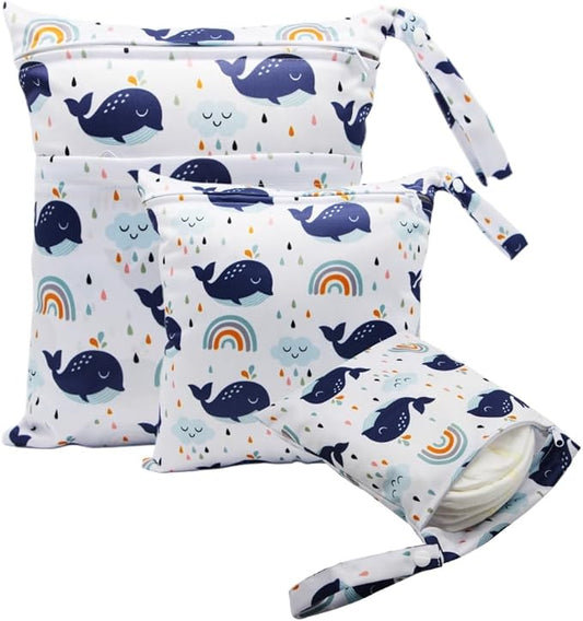 3pcs Cloth Diaper Wet Dry Bags Waterproof Reusable with Two Zippered Pockets Travel Beach Pool Daycare Soiled Baby Items Yoga Gym Bag for Swimsuits or Wet Clothes