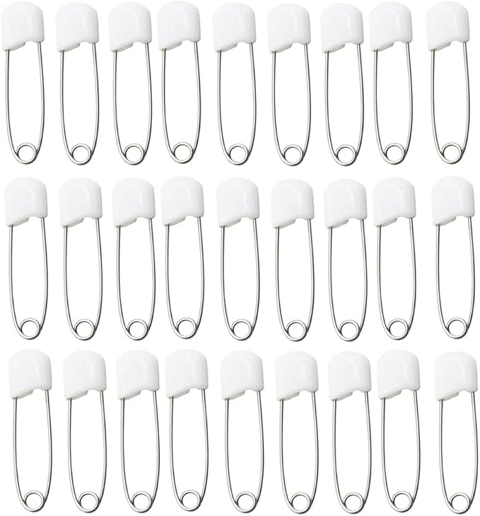 1Box(100Pcs) White 55mm/ 2.2 Inch Safety Pins Plastic Head Stainless Steel Diaper Pins Safety Locking Cloth Diaper Nappy Pins