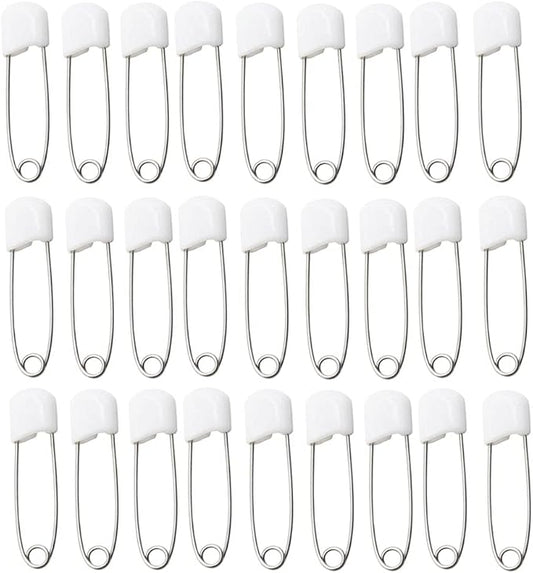 1Box(100Pcs) White 55mm/ 2.2 Inch Safety Pins Plastic Head Stainless Steel Diaper Pins Safety Locking Cloth Diaper Nappy Pins
