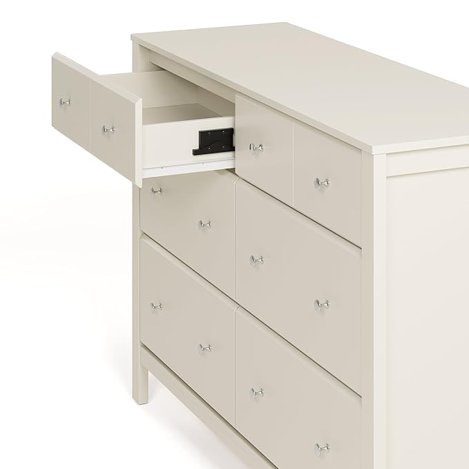 Storkcraft Horizon 6 Drawer Dresser (Frosted Oat) – GREENGUARD Gold Certified Dresser for Nursery & Kids’ Room, Modern Storage with Interlocking Drawer System
