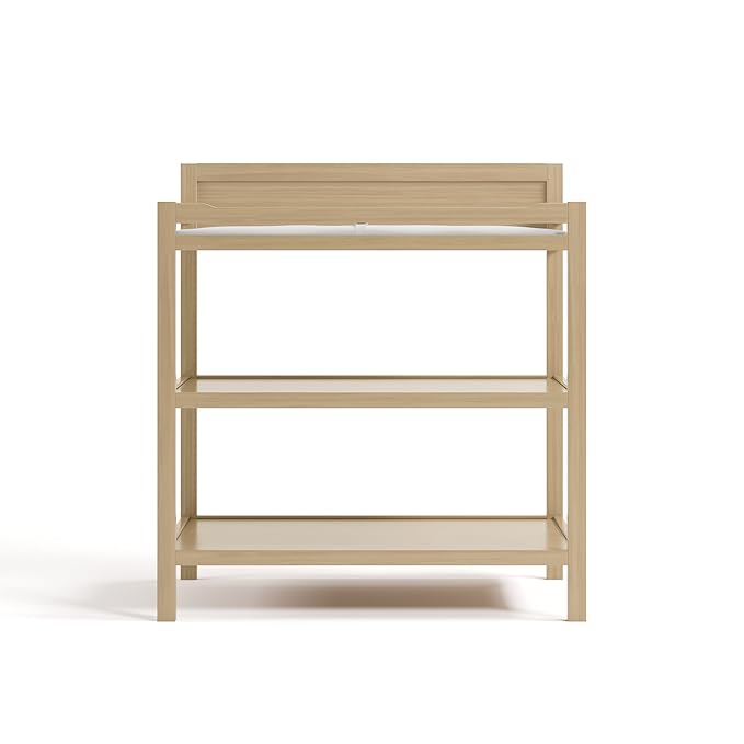 Storkcraft Alpine Changing Table (Driftwood) - Includes Water Resistant Changing Pad with Safety Strap, 2 Open Shelves for Storage