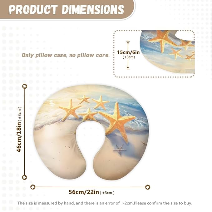 Sand Beach Starfish Ultra Soft Nursing Pillow Cover with Hidden Zipper Skin-Friendly Removable Slipcover for Breastfeeding Support Pillows Infant Feeding Cover for Home Car Decor