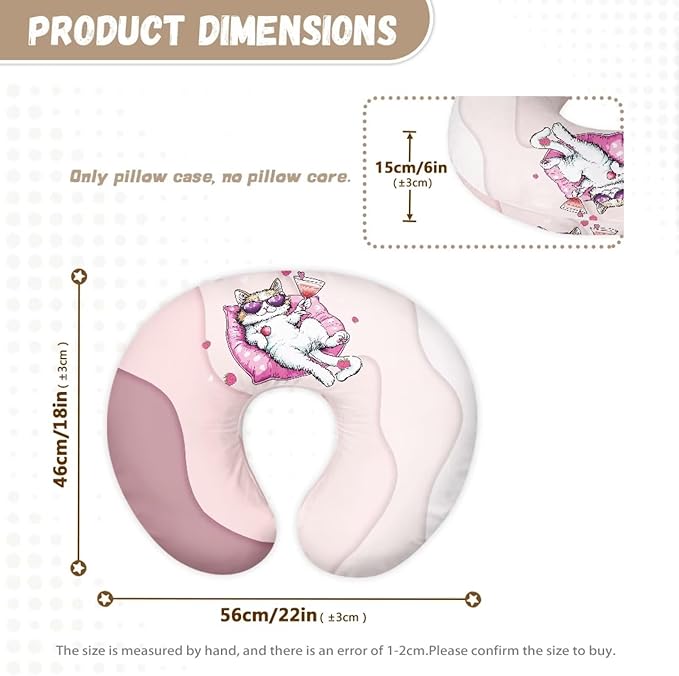 Newborn Nursing Pillow Covers, Soft and Comfortable Nursing Cover for Breastfeeding Pillows,Cute Cat Pillow Slipcover for Baby Girls Boys,Gradient Wave Pink (Cover Only)
