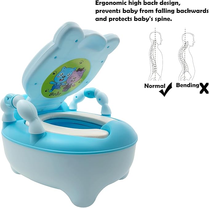HTTMT- Baby Kids Blue Bear Portable Potty Training Toilet Seat With Pad Toddler Lovely Toilet Comfortable Soft Seat Stool Chair [P/N: ET-BABY003-BLUE]