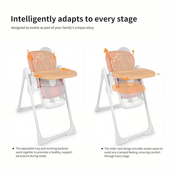 High Chair for Babies and Toddlers, Baby High Chair with Removable Tray, Adjustable Backrest, Footrest Height Settings, Space-Saving Design, Foldable, Pink