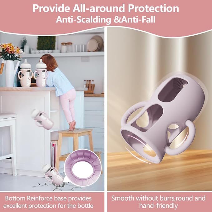 4 Pack Silicone Sleeves for Avent Natural Glass Bottles, Anti Breakage Baby Bottle Protector with Easy-Grip Handle, Compatible with Philips Avent Glass Natural Bottle 8 oz, Not for Infant Use