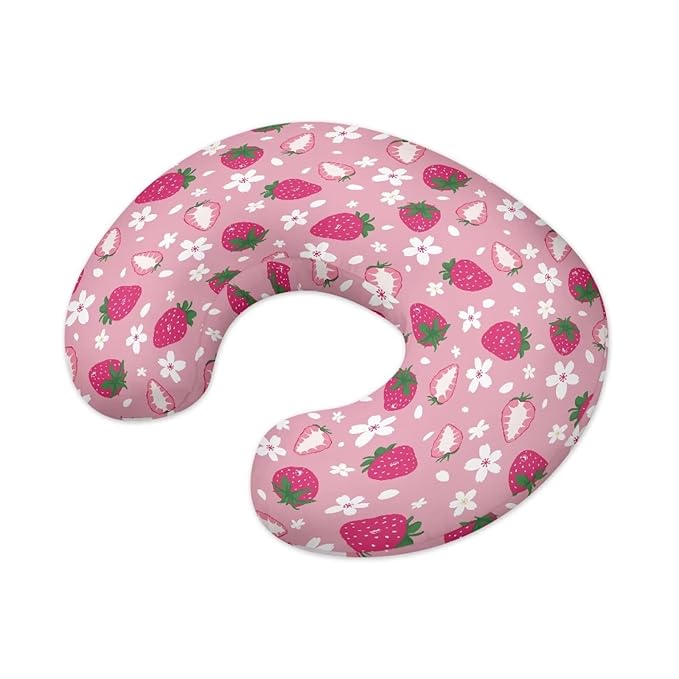 Strawberry Flower Nursing Pillow Cover with Hidden Zipper Washable Soft & Gentle on Baby Skin Breastfeeding and Bottle Feeding Slipcover, Easy to Use & Clean