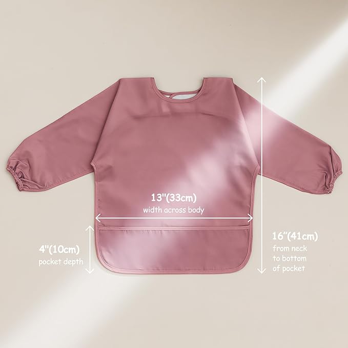 POIKSHARK 4 Pack Long Sleeve Bib, Reusable Bib with Catch-all Pocket