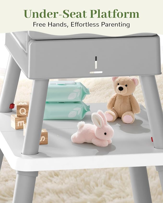 AVIDOR Baby Highchair for Babies and Toddlers, 6 in 1 High Chair with 5 Point Harness and Removable Safe Tray, Easy Clean& Ergonomic, Cute Bear Cunshion Baby Highchair for 6-36 Months and 35 lbs, Gray