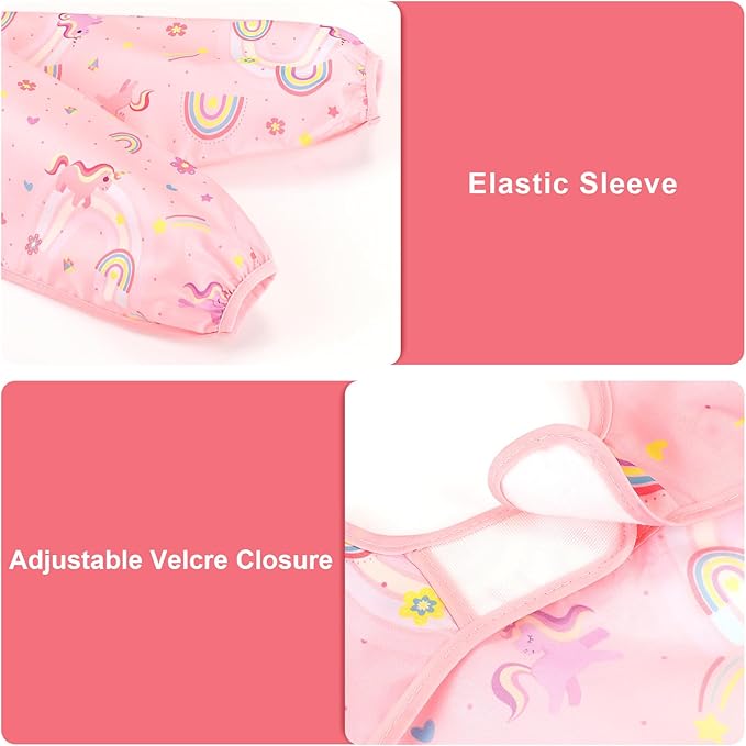 Accmor 3 Pack Long Sleeve Bibs, Baby Smock Waterproof Sleeved Bib Smock for Baby Toddler 6-36 Months