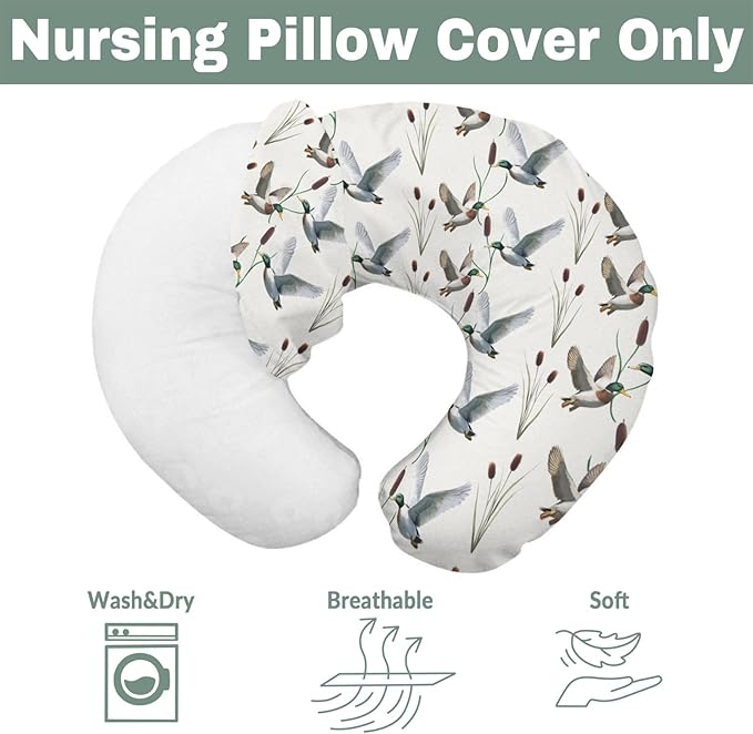 Hunting Mallards Ducks Baby Nursing Pillow Covers for Boy Girl Wild Duck Pond Lake Nursery Feeding Slipcover for Breastfeeding Pillows Flying Mallards Waterfowl Soft Stretchy Covers for Newborn Infant