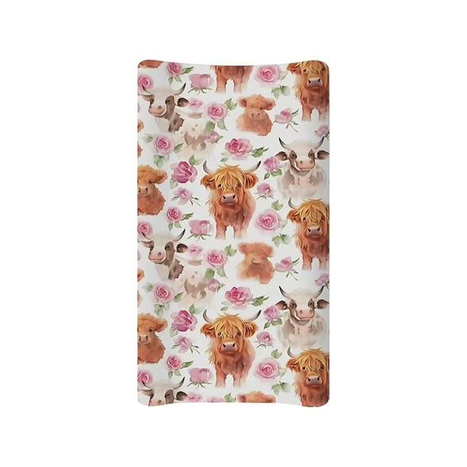 Highland Cow Cattle Changing Pad Cover for Baby Diaper Change Table Covers Soft Stretchy Unisex Diaper Change Table Sheets 32x16 Inch Cradle Mattress Sheets