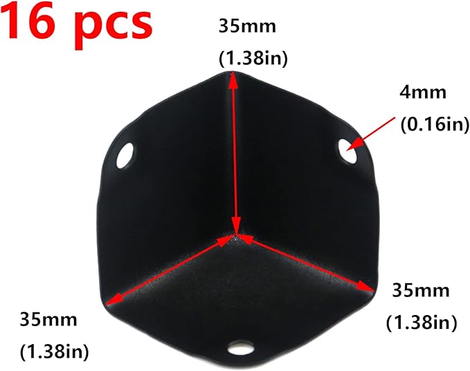 Antrader 16Pcs Black Metal Corner Protector,1.38" Box Edge Guard Protector,Metal Cabinets Speaker Corners Protector(35×35×35mm)