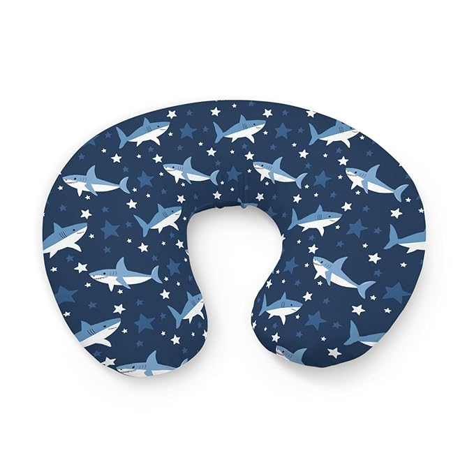 Cartoon Ocean Animals Sharks Stars Pattern Nursing Pillow Cover, Unisex Removable Breastfeeding Pillowcase Slipcover for Baby Girls Boys Newborns Toddlers, Cover Only