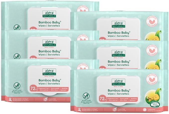 Aleva Naturals Bamboo Baby Sensitive Wipes | Unscented | Extra Strong and Ultra Soft | Natural and Organic Ingredients | Certified Vegan | 6 packs of 72ct - Total of 432ct