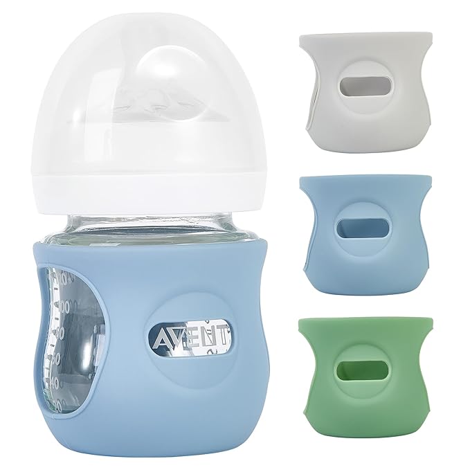 MINMUNJIU 3 Pack Silicone Sleeves for Philips Avent Natural Glass Baby Bottles, Anti Breakage Baby Bottle Holder for Baby Boys, Compatible with Philips Avent Glass Natural Baby Bottle, 4oz