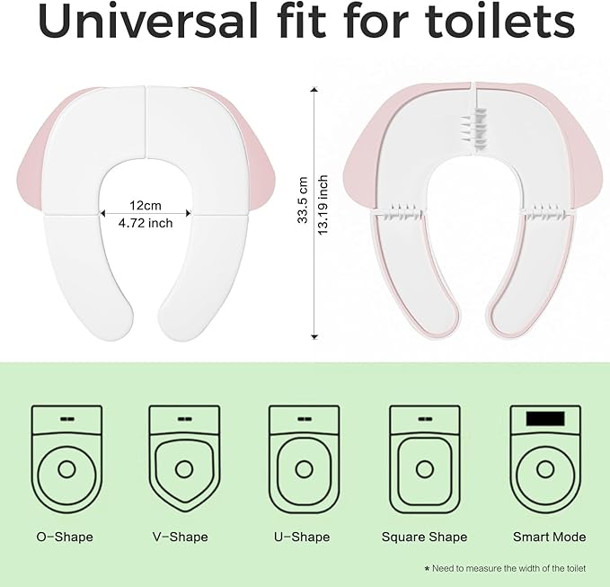 FOOYOO Foldable Toddler Toilet Seat | Portable Potty Training Seat for Travel & Home, Non-Slip, Fits Most Toilets, Easy to Clean, with Travel Bag (Pink)