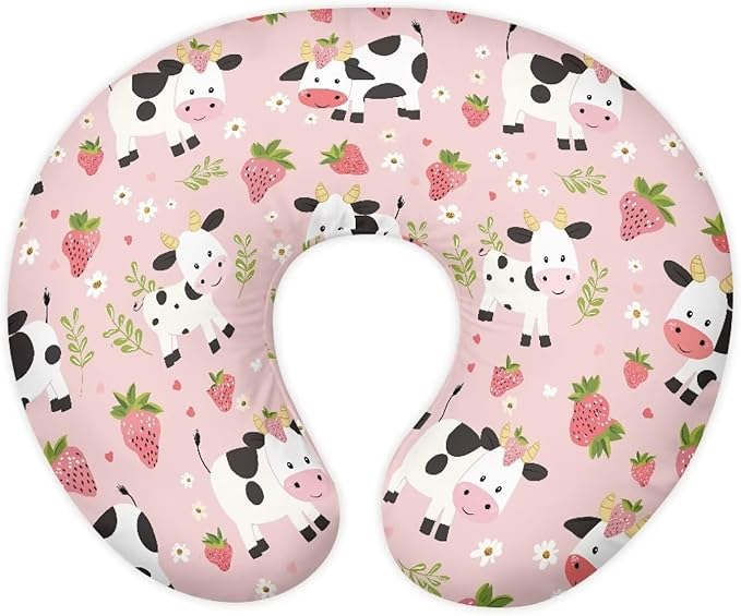 Strawberry Cow Nursing Pillow Covers for Breastfeeding Pillow U-Shaped Nursing Slipcover Breastfeeding Pillow Case Soft and Skin-Friendly
