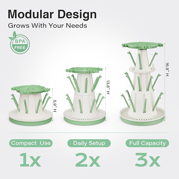TAZENI Large Baby Bottle Drying Rack with 20 Hooks, Tree-Shaped Space Saving Countertop Bottle Dryer, 360° Air Flow, Non-Slip Stable Base - Baby Bottle Organizer, Newborn Essentials Must Haves