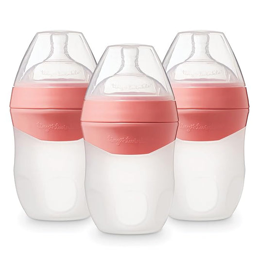 Tiny Twinkle Silicone Baby Bottle with Comfort Grip and Soft Flexible Nipple - Squeezably Soft Baby Bottles for Newborn and Up (Blossom, 6 Ounce - 3 Pack)