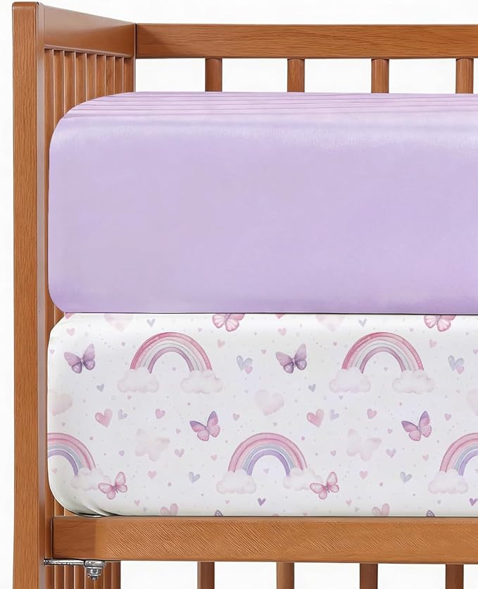 2-Pack Mini Crib Sheets Fitted - Pack N Play Sheets for Pack and Play Mattress - Stretchy Soft Microfiber Playard Bedding - Mini Toddler Bed Cover for Boys and Girls - Oeko-Tex - 38 x 24in, Flutter