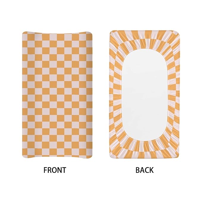 Orange Checkered Changing Pad Cover for Baby Girls Boys Cartoon Breathable Diaper Change Table Sheet Soft Stretchy Cute Change Table Mat Cover Fit 32x16