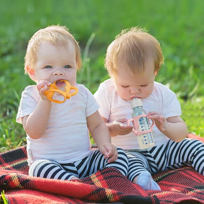Aolso Silicone Baby Bottle Handles, 2PCS Bottle Handles for Dr Brown Narrow Bottles, Easy Grip Handles to Hold Baby Bottle, Easy Carry Handle Lightweight Bottle Handle(Pink/Orange)