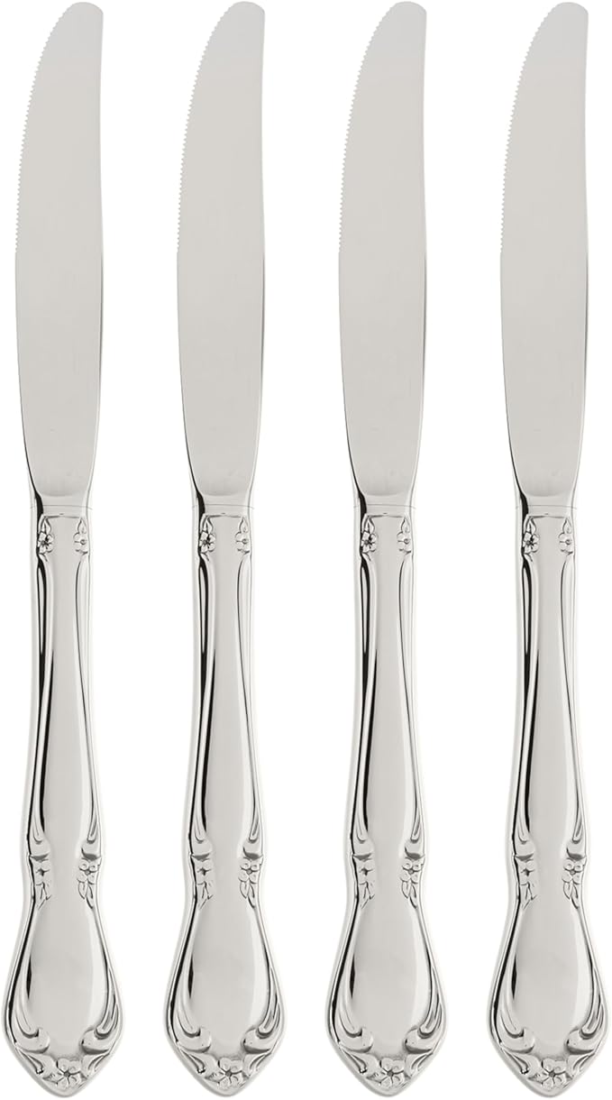 Oneida Silverware Set, Chateau Fine Flatware Dinner Knives Set, Service For 4, 18/10 Stainless Steel Knives, Dishwasher Safe, Utensils, Tableware, Cutlery, Dinner Knife (Silver, 4 Piece)