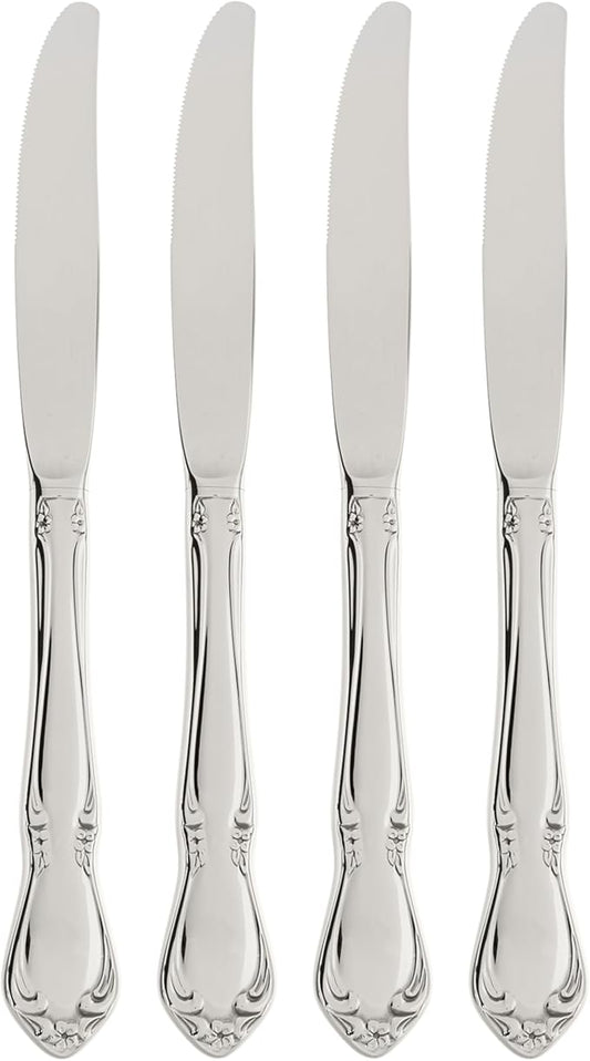 Oneida Silverware Set, Chateau Fine Flatware Dinner Knives Set, Service For 4, 18/10 Stainless Steel Knives, Dishwasher Safe, Utensils, Tableware, Cutlery, Dinner Knife (Silver, 4 Piece)