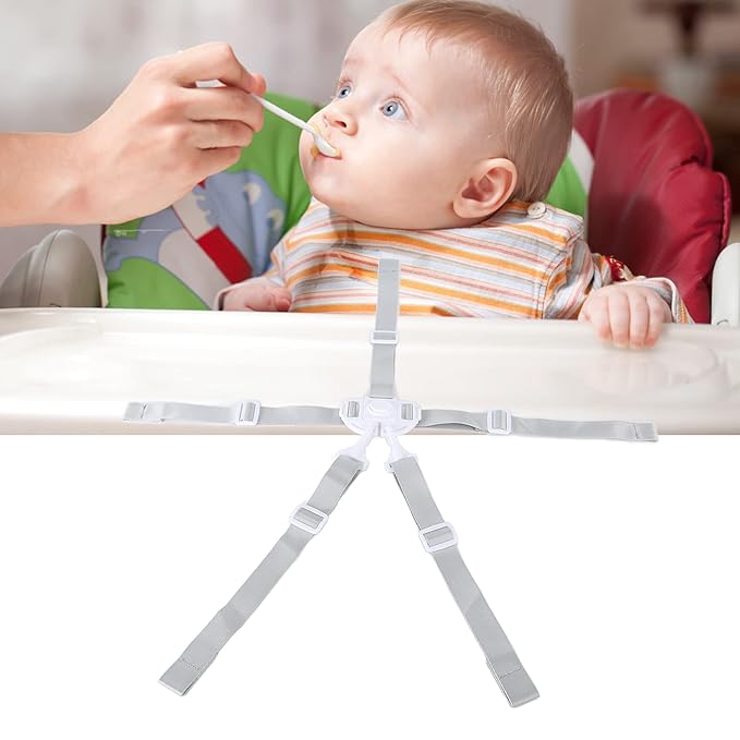 5 Point Harness Straps, Baby High Chair Straps Replacement, Adjustable Baby Seat Belt for Stroller High Chair Pram Children Kid Pushchair (White Button 5-Point Strap)