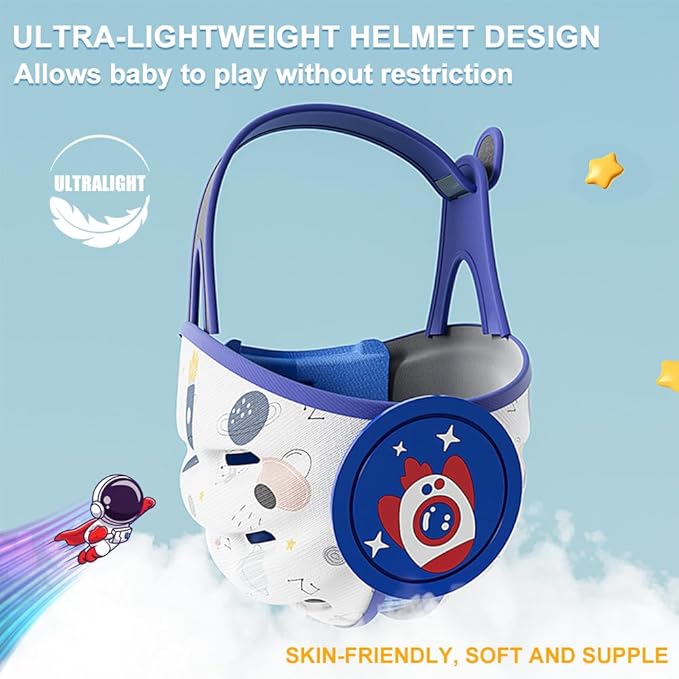 Rocket Baby Helmet - Soft Cushion Head Protector for Crawling, Walking Infants (Blue, 6-12 Months)